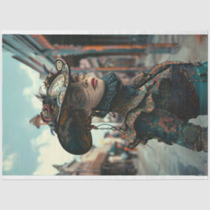 Vintage Steampunk Woman Alligator  Decoupage Tissue Paper