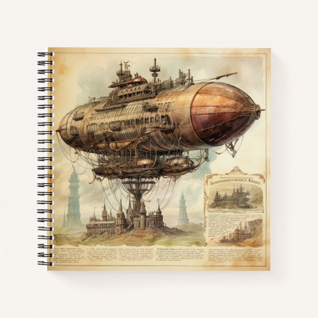 Vintage Steampunk Zeppelin (10) Notebook (Front)