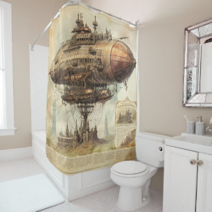 Vintage Steampunk Zeppelin (10) Shower Curtain