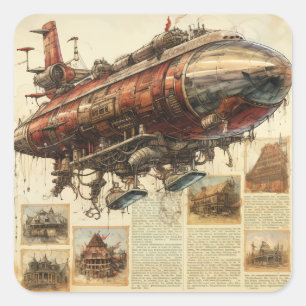 Vintage Steampunk Zeppelin (11) Square Sticker