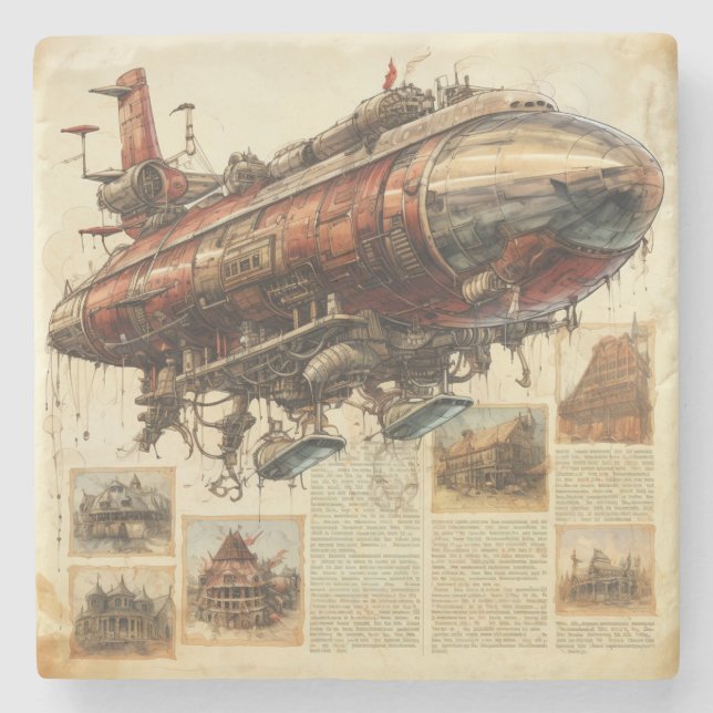 Vintage Steampunk Zeppelin (11) Stone Coaster (Front)