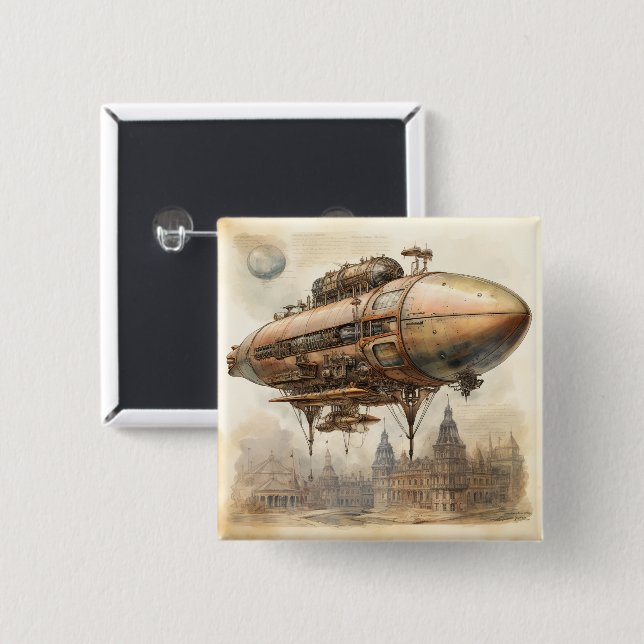 Vintage Steampunk Zeppelin (12) 15 Cm Square Badge (Front & Back)