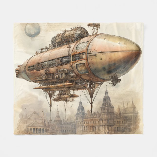 Vintage Steampunk Zeppelin (12) Fleece Blanket (Front (Horizontal))