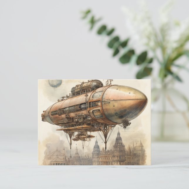 Vintage Steampunk Zeppelin (12) Postcard (Standing Front)