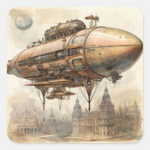 Vintage Steampunk Zeppelin (12) Square Sticker