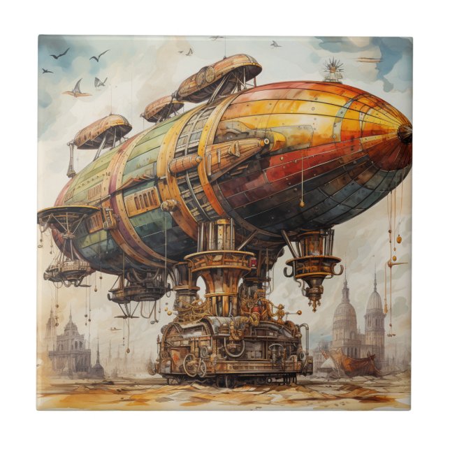 Vintage Steampunk Zeppelin (1) Ceramic Tile (Front)