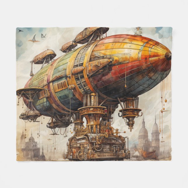 Vintage Steampunk Zeppelin (1) Fleece Blanket (Front (Horizontal))