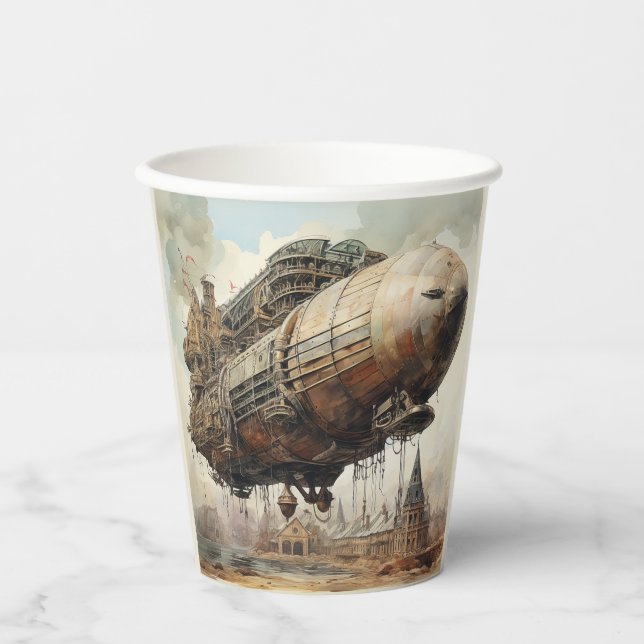 Vintage Steampunk Zeppelin (2) Paper Cups (Front)