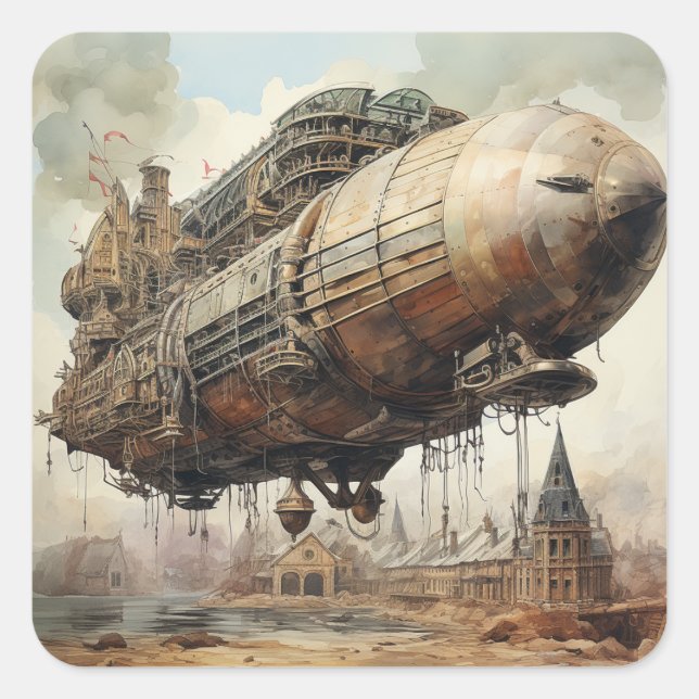 Vintage Steampunk Zeppelin (2) Square Sticker (Front)