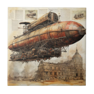 Vintage Steampunk Zeppelin (3) Ceramic Tile