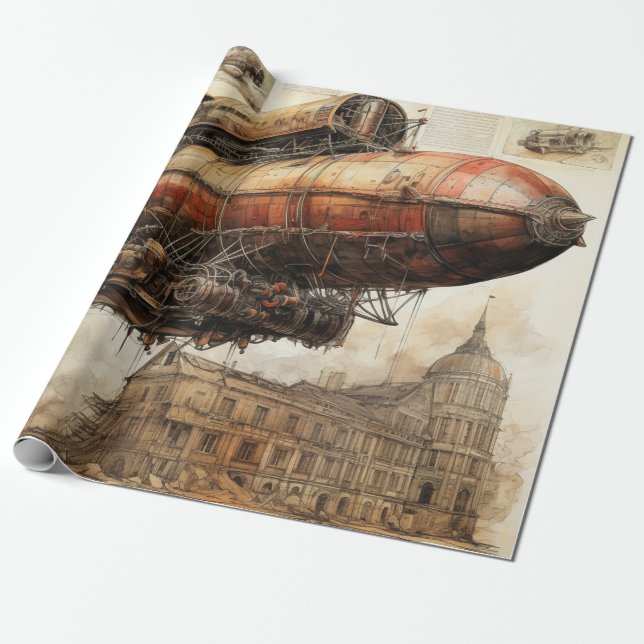 Vintage Steampunk Zeppelin (3) Wrapping Paper (Unrolled)