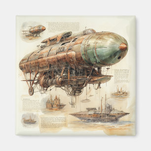 Vintage Steampunk Zeppelin (4) Magnet