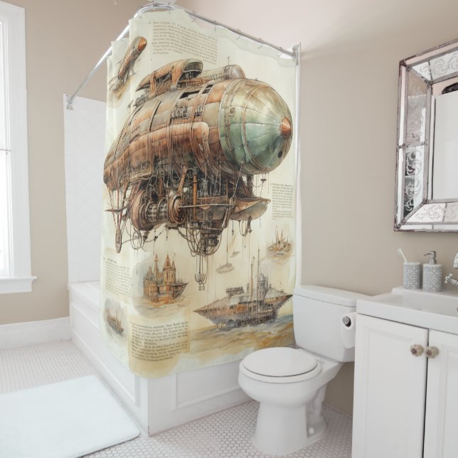 Vintage Steampunk Zeppelin (4) Shower Curtain (In Situ)
