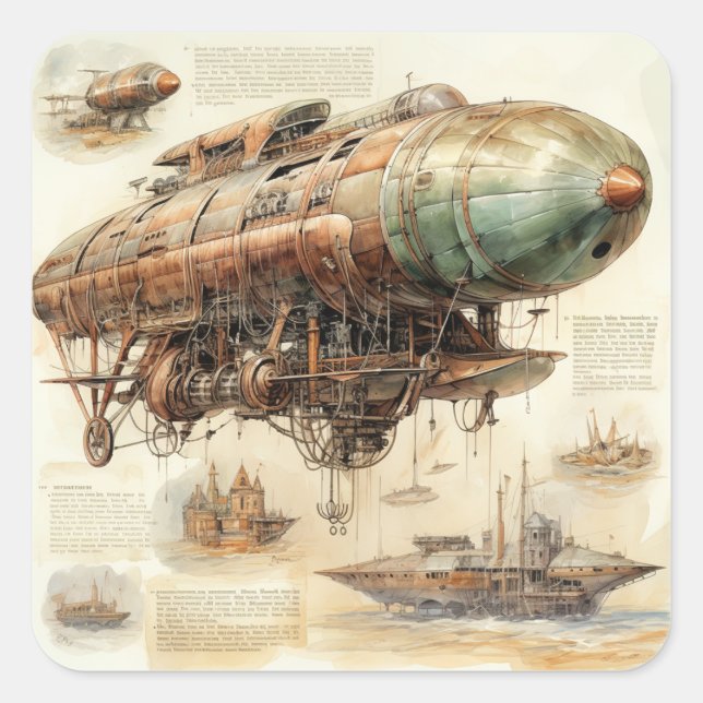 Vintage Steampunk Zeppelin (4) Square Sticker (Front)