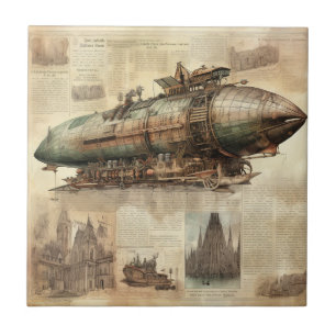 Vintage Steampunk Zeppelin (5) Ceramic Tile