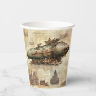 Vintage Steampunk Zeppelin (5) Paper Cups
