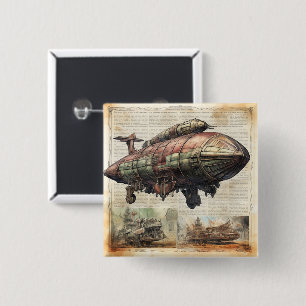 Vintage Steampunk Zeppelin (6) 15 Cm Square Badge