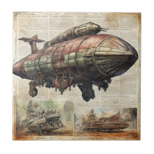 Vintage Steampunk Zeppelin (6) Ceramic Tile