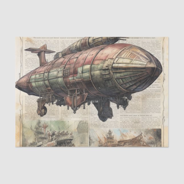 Vintage Steampunk Zeppelin (6) Tissue Paper (Front)