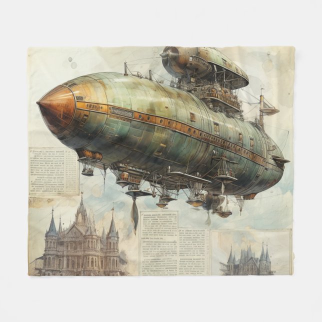 Vintage Steampunk Zeppelin (7) Fleece Blanket (Front (Horizontal))
