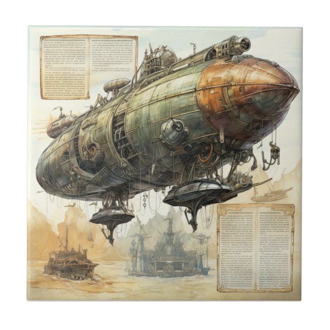 Vintage Steampunk Zeppelin (8) Ceramic Tile (Front)