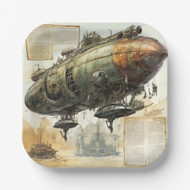 Vintage Steampunk Zeppelin (8) Paper Plate (Front)
