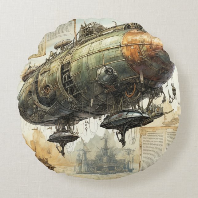 Vintage Steampunk Zeppelin (8) Tissue Paper Round Cushion (Front)