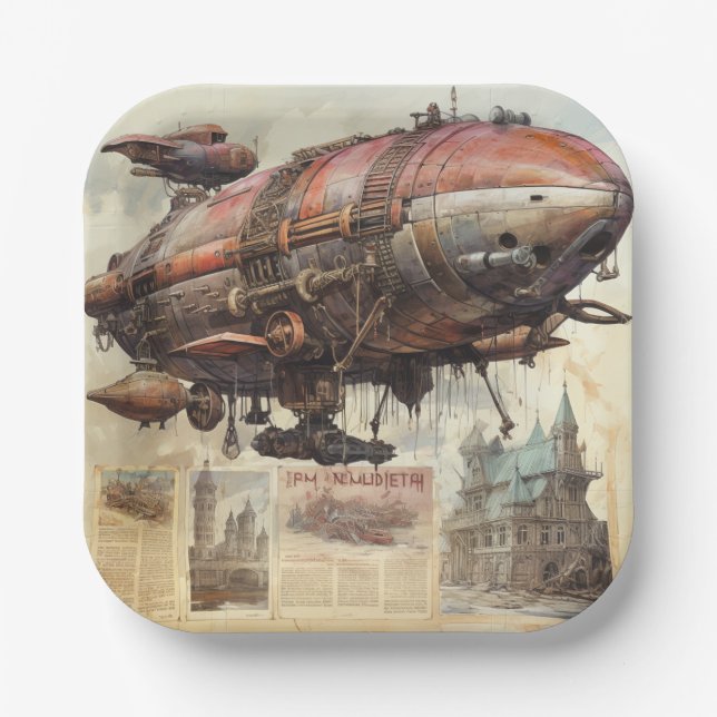 Vintage Steampunk Zeppelin (9) Paper Plate (Front)