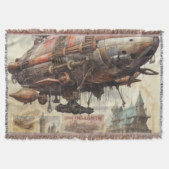 Vintage Steampunk Zeppelin (9) Throw Blanket (Front)