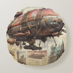 Vintage Steampunk Zeppelin (9) Tissue Paper Round Cushion