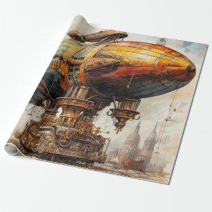 Vintage Steampunk Zeppelin Wrapping Paper