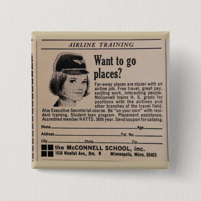 Vintage Stewardess Flight Attendant 15 Cm Square Badge (Front)