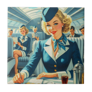 Vintage Stewardess Illustration Ceramic Tile