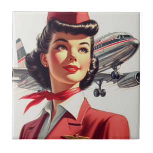 Vintage Stewardess Illustration Ceramic Tile