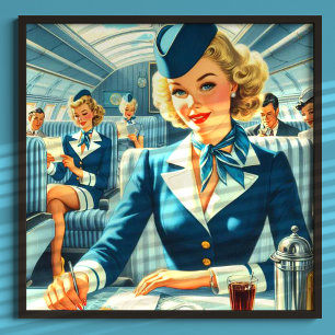 Vintage Stewardess Illustration Poster
