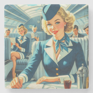 Vintage Stewardess Illustration Stone Coaster
