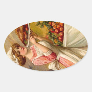 Vintage Sticker Thanksgiving Dinner Lady w/ Turkey
