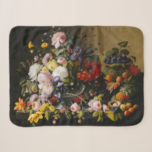 Vintage Still Life Flowers and Fruits Sherpa Blanket