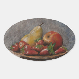 Vintage Still Life-Strawberries Fruits country Oval Sticker