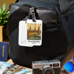 Vintage Stockholm Sweden Nordic Travel  Luggage Tag