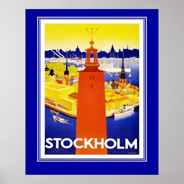 Vintage Stockholm Travel Poster Large Size (Front)