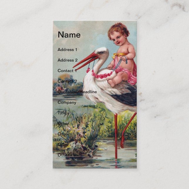 Vintage Stork and Child Business Card (Front)