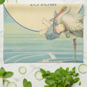 Vintage Stork Baby Boy Blanket, Welcome to World Tea Towel