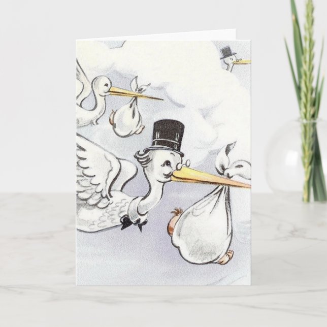 Vintage Stork Baby Delivery Note Card (Front)