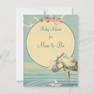 Vintage Stork Carrying Baby Boy in Blue Blanket Advice Card