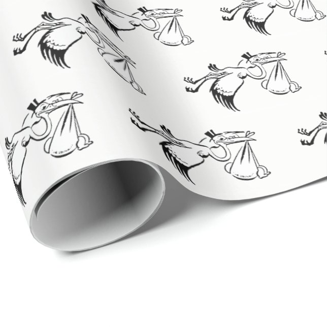 Vintage Stork Delivering a Baby #1 Wrapping Paper (Roll Corner)