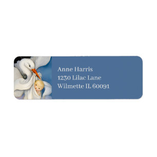 Vintage Stork Delivering Baby Watercolor Return Address Label