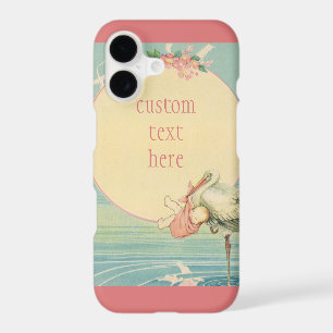 Vintage Stork with Baby Girl in Pink Blanket
