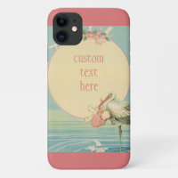 Vintage Stork with Baby Girl in Pink Blanket