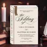 Vintage Story Fairy Tale Library Book Gold Wedding Invitation<br><div class="desc">Vintage Story Fairy Tale Library Book Gold Wedding Ceremony Design with hand drawn Literature Book Frame, faux gold foil bookmark and details, elegant calligraphy script fonts, and cream beige background. A fun and historical Look for a library, fairytale, or writer's wedding. Invite your guests to a love story like no...</div>